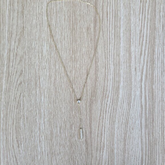 New Lulus Gold Rhinestone Drop Necklace Sterling Silver Chain Adjustable NWT - Picture 10 of 17